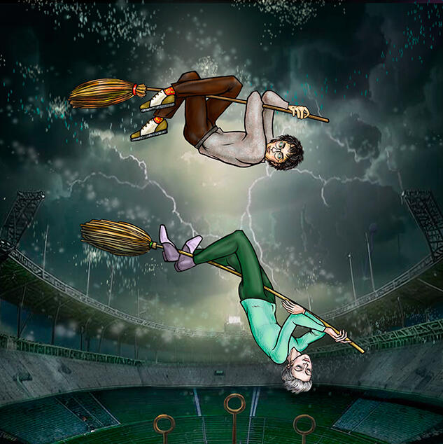 Draco Malfoy/Harry Potter Pin-up on brooms