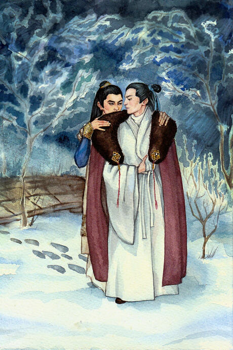 Lin Shu | Mei Changsu | Su Zhe/Xiao Jingyan. Illustration for fan fiction Joringhel,"Snowfall"